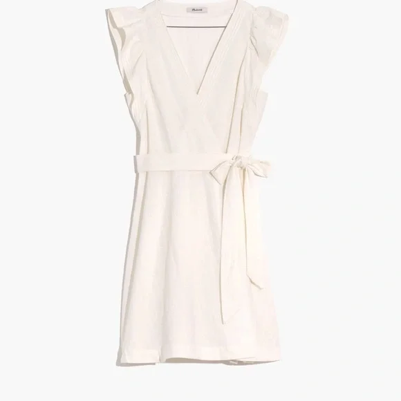 Madewell Ruffle-Sleeve Wrap Mini Dress in White, Size Small - Picture 1 of 10